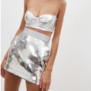 Alex Perry Delon Sequined Mini Skirt Silver